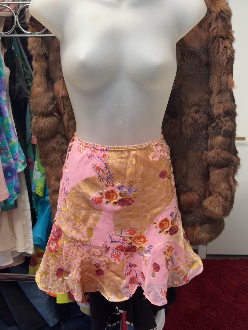 Y2K Girls Betsy & Babs Pink and Gold Floral Patchwork Skirt